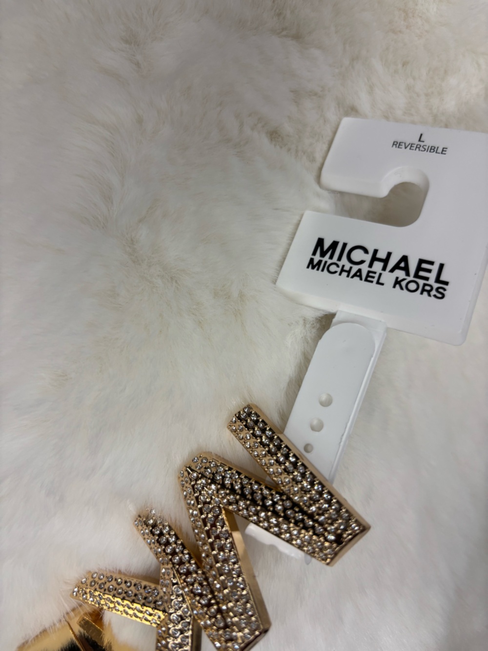 Michael Kors Reversible Monogram Belt with Gold MK Crystal Buckle - Picture 9 of 16